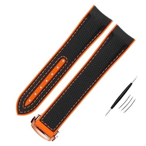 AXPTI Uhrenarmband aus hochdichtem Nylon-Silikon für Omega-Uhrenarmband, 20 mm, 21 mm, 22 mm, Gummi-Uhrenarmband, Faltschließe, gebogenes Ende, 20 mm, Achat von AXPTI