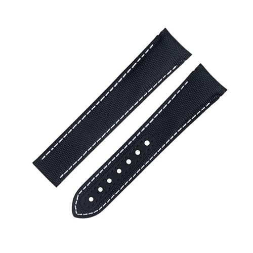 AXPTI Uhrenarmband mit gebogenem Ende, 20 mm, für Omega-Armband AT150 Seamaster 300 Planet Ocean De Ville Speedmaster, schwarz-weiße Linie, hochdichtes Nylon-Rindsleder, 20 mm, Achat von AXPTI