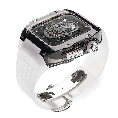 AXPTI Uhrengehäuse und Uhrenarmband, Mod-Kit, für Apple Watch 4, 5, 6, 7, 8, SE, 44 mm, 45 mm, Silikonarmband, luxuriöses Gummi-Kristallabdeckungs-Set, 45 mm, Achat von AXPTI