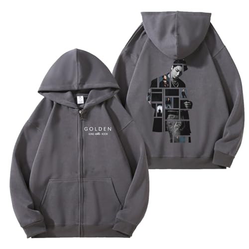 AXQAJL Jungkook-GOLDEN Baumwoll-Hoodie K-Pop Support Merch for Männer Und Frauen(Gray,M) von AXQAJL