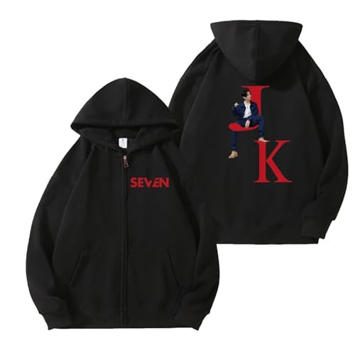 AXQAJL Jungkook-Seven Baumwoll-Kapuzenpullover Mit Reißverschluss, K-Pop-Support-Merch for Männer Und Frauen(Black Fleece,S) von AXQAJL