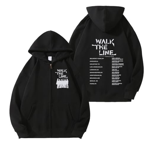AXQAJL Walk The LINE Hoodie 2025 Tour Baumwolle Grafik Support Reißverschluss Sweatshirt for Männer Frauen(Black Fleece,L) von AXQAJL
