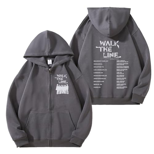 AXQAJL Walk The LINE Hoodie 2025 Tour Baumwolle Grafik Support Reißverschluss Sweatshirt for Männer Frauen(Gray,4XL) von AXQAJL
