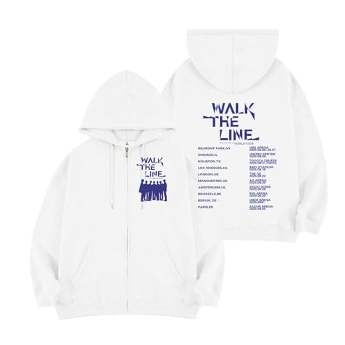 AXQAJL Walk The LINE Hoodie 2025 Tour Baumwolle Grafik Support Reißverschluss Sweatshirt for Männer Frauen(White,S) von AXQAJL