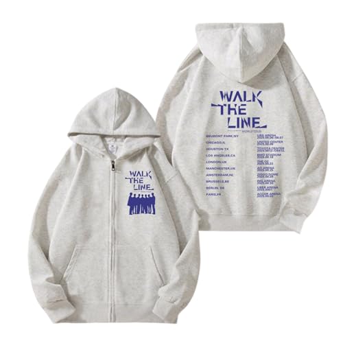 AXQAJL Walk The LINE Hoodie 2025 Tour Baumwolle Grafik Support Reißverschluss Sweatshirt for Männer Frauen(WhiteGray,S) von AXQAJL