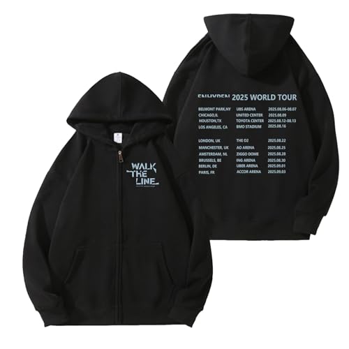 AXQAJL Walk The LINE Hoodie 2025WORLD Tour Baumwoll-Grafik-Support-Reißverschluss-Sweatshirt for Männer Und Frauen(Black,2XL) von AXQAJL