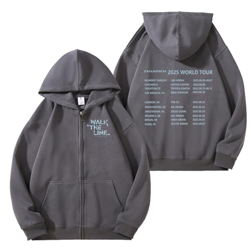 AXQAJL Walk The LINE Hoodie 2025WORLD Tour Baumwoll-Grafik-Support-Reißverschluss-Sweatshirt for Männer Und Frauen(Gray,M) von AXQAJL