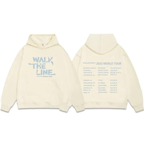 AXQAJL Walk The LINE Hoodie 2025WORLD Tour Baumwoll-Grafik-Support-Sweatshirt for Männer Und Frauen(Beige-Fleece,L) von AXQAJL