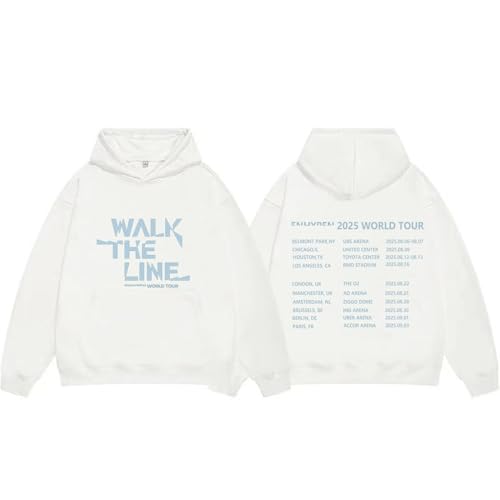 AXQAJL Walk The LINE Hoodie 2025WORLD Tour Baumwoll-Grafik-Support-Sweatshirt for Männer Und Frauen(White,3XL) von AXQAJL