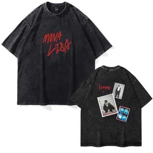 J-Hope Mona-Lisa Grafik Gewaschen T-Shirt JHOPE Merch for Männer Frauen(Black A,4XL) von AXQAJL