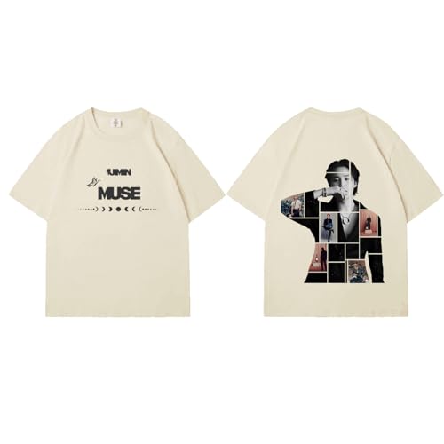Jimin Album Muse T-Shirts K-Pop Support Merch for Männer Frauen(Beige,M) von AXQAJL