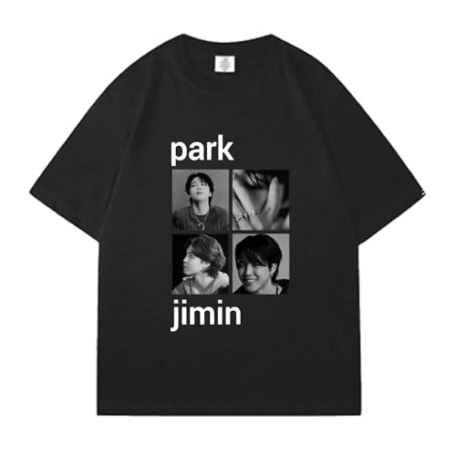 Jimin Grafik-T-Shirts K-Pop Support Merch for Männer Frauen(Black,L) von AXQAJL
