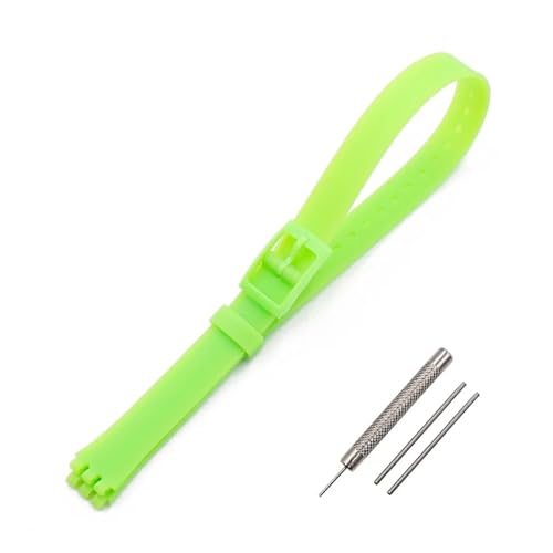 AXTGBHL Dornschließe 12 mm Silikonarmband Damenuhr Zubehör Passend for Swatch LW143 LB131 LB170 LS115 langes Kinderarmband Uhrenarmband(Light green) von AXTGBHL