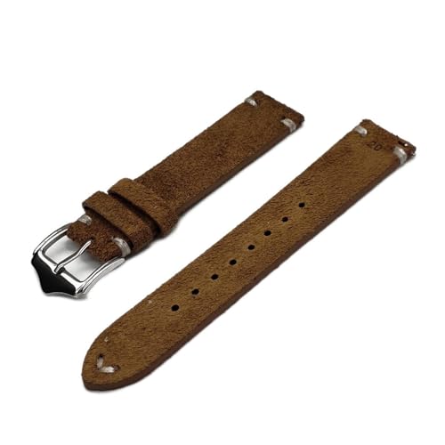 AXTGBHL Leder-Vintage-Uhr-Wickelbänder Quick-Release-Armband-Ersatz for Männer Frauen-Watch-Zubehör 20mm 22mm(Brown-White line,20mm) von AXTGBHL