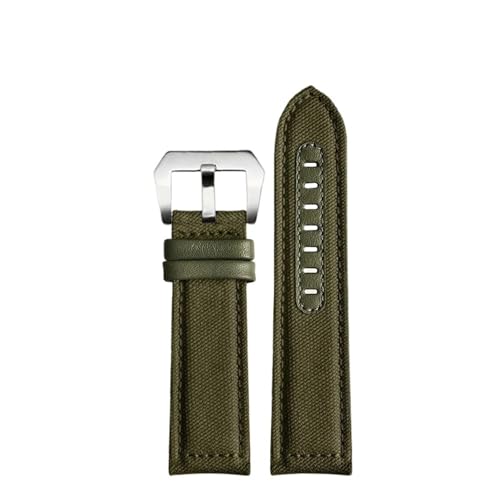 AXTGBHL Passend for Panerai PAM111 441. Passend for Jeep Canvas Uhrenarmband 22mm 24 Mann Armeegrün Khaki Schwarz Nylonboden Uhrenarmband(Army Green-Steel,22mm) von AXTGBHL