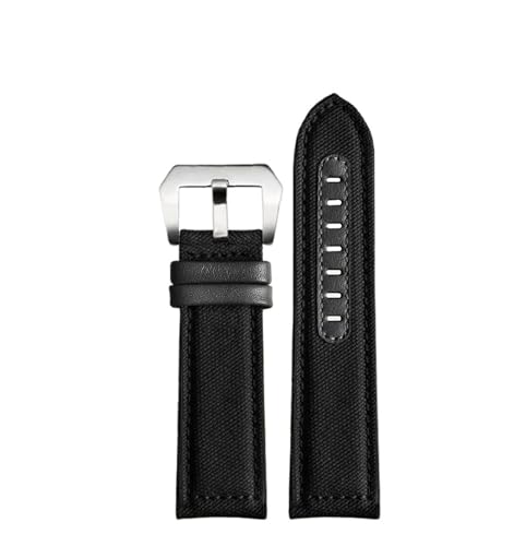 AXTGBHL Passend for Panerai PAM111 441. Passend for Jeep Canvas Uhrenarmband 22mm 24 Mann Armeegrün Khaki Schwarz Nylonboden Uhrenarmband(Black-Steel Buckle,22mm) von AXTGBHL