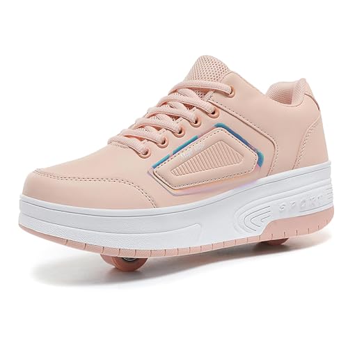 AXUIUVXZ Laufschuhe mit Rollen, Turnschuhe, einziehbare technische Skateboard-Schuhe, modische Skateboard-Schuhe, Rollschuhe, Outdoor-Training, Kinder, Teenager, pink-34 EU von AXUIUVXZ