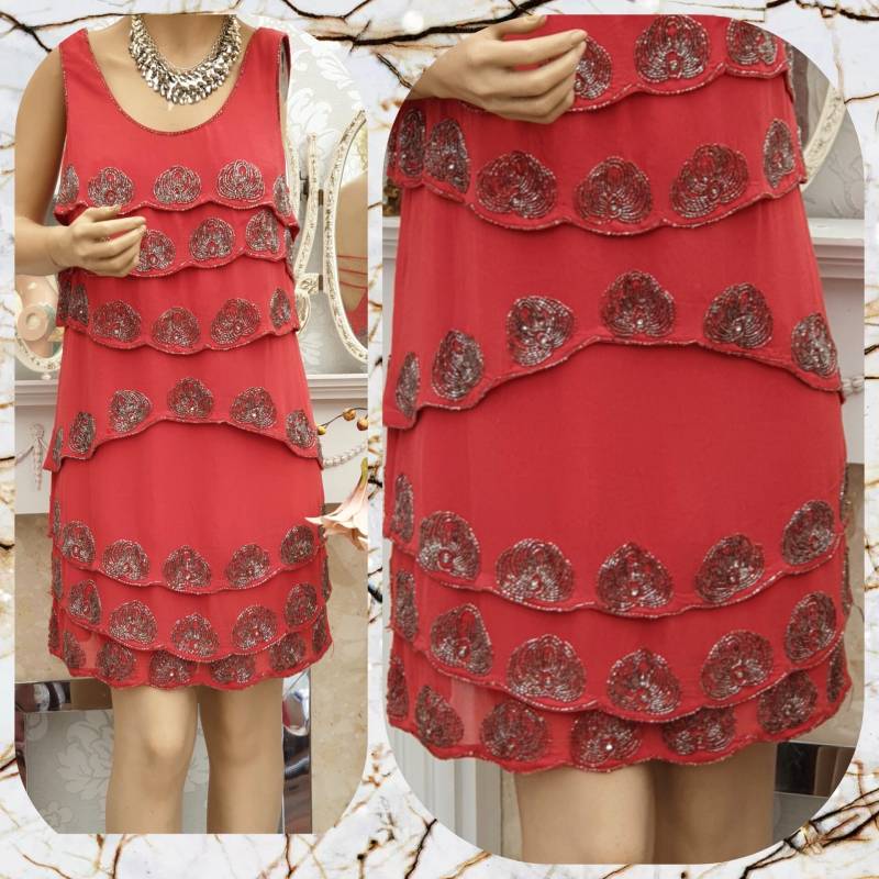 1920's Gatsby Flapper Kleid Art Deco Perlenkleid Layered Größe 8Uk 4Us von AXXAVINTAGE
