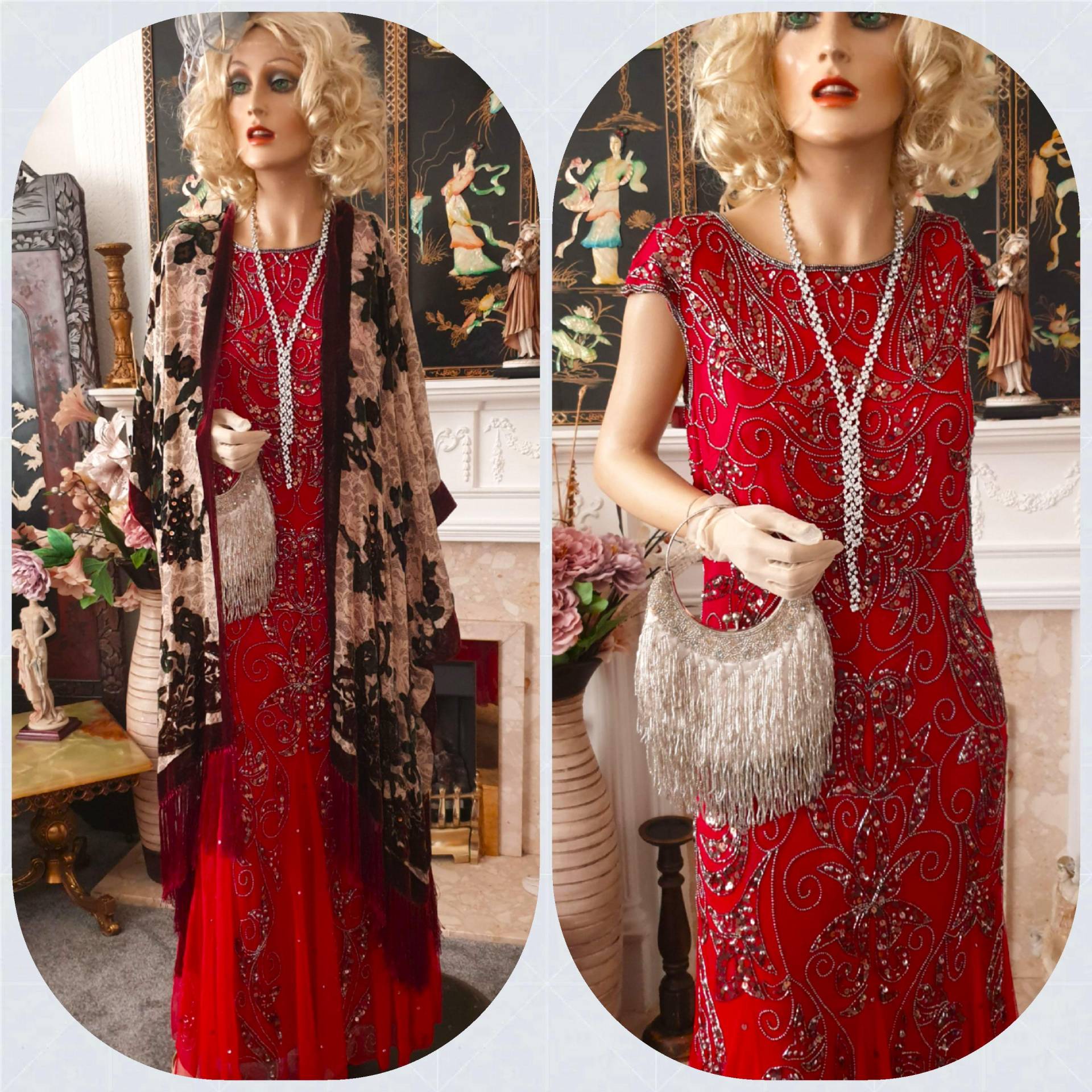 Vintage Abendkleid, 1920Er Jahre Rotes Perlen 20Er Jahre, Grösse Uk4 von AXXAVINTAGE