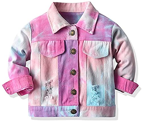 AXZDTH Baby Jungen Mädchen Langarm Frühling Herbst Kleidung Jeansjacke Tie-Dyed Ripped Soild Button Down Cowboy Denim Tops Casual Outwear 130 von AXZDTH