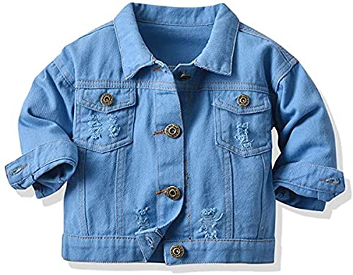 AXZDTH Baby Jungen Mädchen Langarm Frühling Herbst Kleidung Jeansjacke Tie-Dyed Ripped Soild Button Down Cowboy Denim Tops Casual Outwear 140 von AXZDTH