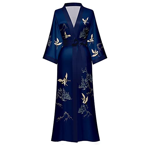 AXZDTH Damen Morgenmantel Maxi Lang Satin Kimono Robe Blumen Seidiger Bademantel Bathrobe Schlafmantel Einheitsgröße Lange Robe Schlafmantel Girl Pajama Party Brautdusche Damen Geschenk von AXZDTH