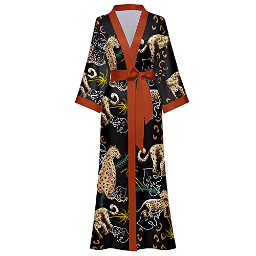 AXZDTH Damen Morgenmantel Maxi Lang Satin Kimono Robe Blumen Seidiger Bademantel Bathrobe Schlafmantel Einheitsgröße Lange Robe Schlafmantel Girl Pajama Party Brautdusche Damen Geschenk von AXZDTH