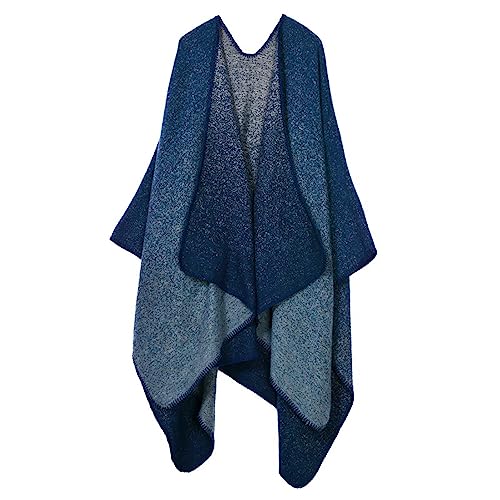 AXZDTH Damen Schal Wrap Poncho Vintage übergangsjacke Farbblocking Schal Wrap Open Front Poncho Übergroße Outwear Winterdecke Elegant Cape Coat Cardigan Pullover Decke für Frühling Herbst Winter von AXZDTH