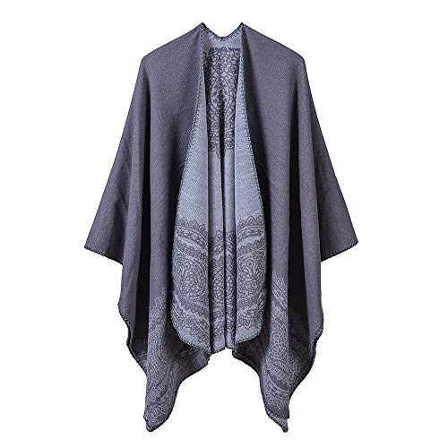 AXZDTH Damen Schal Wrap Poncho Vintage übergangsjacke Farbblocking Schal Wrap Open Front Poncho Übergroße Outwear Winterdecke Elegant Cape Coat Cardigan Pullover Decke für Frühling Herbst Winter von AXZDTH