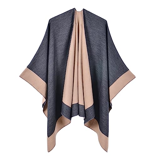 AXZDTH Damen Schal Wrap Poncho Vintage übergangsjacke Farbblocking Schal Wrap Open Front Poncho Übergroße Outwear Winterdecke Elegant Cape Coat Cardigan Pullover Decke für Frühling Herbst Winter von AXZDTH