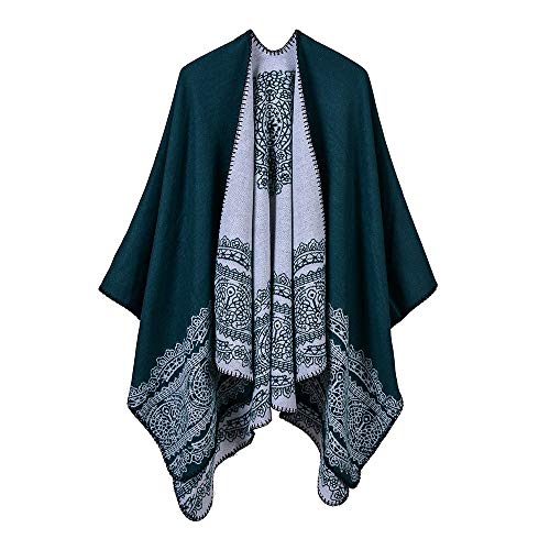 AXZDTH Damen Schal Wrap Poncho Vintage übergangsjacke Farbblocking Schal Wrap Open Front Poncho Übergroße Outwear Winterdecke Elegant Cape Coat Cardigan Pullover Decke für Frühling Herbst Winter von AXZDTH