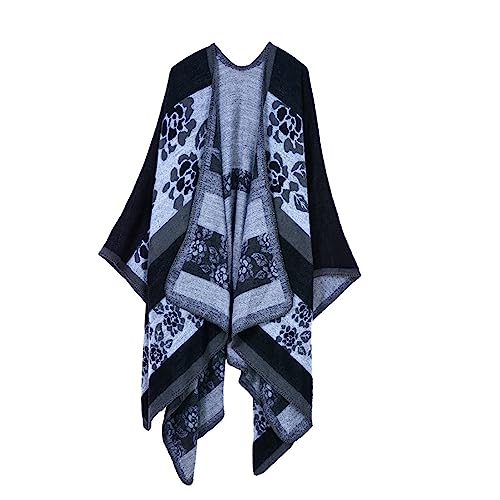 AXZDTH Damen Schal Wrap Poncho Vintage übergangsjacke Farbblocking Schal Wrap Open Front Poncho Übergroße Outwear Winterdecke Elegant Cape Coat Cardigan Pullover Decke für Frühling Herbst Winter von AXZDTH