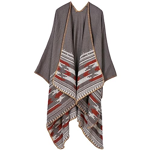 AXZDTH Damen Schal Wrap Poncho Vintage übergangsjacke Farbblocking Schal Wrap Open Front Poncho Übergroße Outwear Winterdecke Elegant Cape Coat Cardigan Pullover Decke für Frühling Herbst Winter von AXZDTH