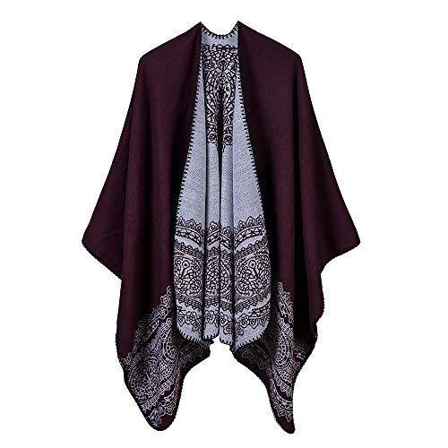 AXZDTH Damen Schal Wrap Poncho Vintage übergangsjacke Farbblocking Schal Wrap Open Front Poncho Übergroße Outwear Winterdecke Elegant Cape Coat Cardigan Pullover Decke für Frühling Herbst Winter von AXZDTH