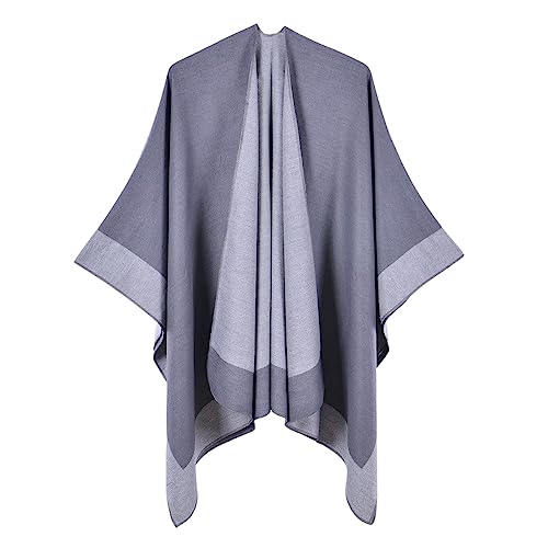 AXZDTH Damen Schal Wrap Poncho Vintage übergangsjacke Farbblocking Schal Wrap Open Front Poncho Übergroße Outwear Winterdecke Elegant Cape Coat Cardigan Pullover Decke für Frühling Herbst Winter von AXZDTH