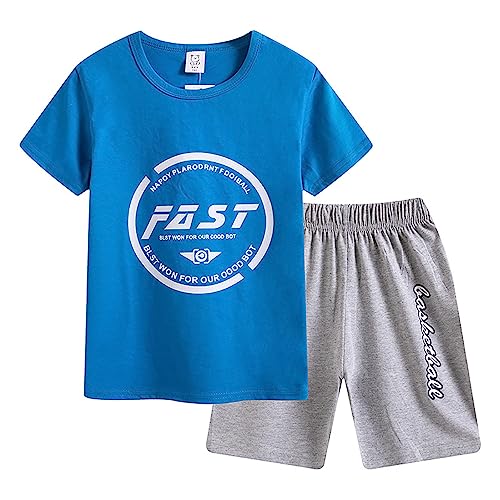 AXZDTH Jungen Schlafanzug Kurzarm Kinder Pyjama Kurzarm Sommer Zweiteiliger Baumwolle Dinosaurier Bagger Motorrad Flugzeug Kurzer Pyjamas Nachtwäsche Shorty Pyjamas Set von AXZDTH