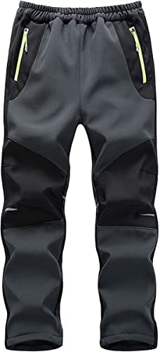 AXZDTH Kinder Jungen Mädchen Softshellhose mit Reflektor Gefüttert Trekkinghose Wanderhose Herbst Winter Warm Wasserabweisend Atmungsaktiv Thermohose Winddicht Skihose Schneehose von AXZDTH