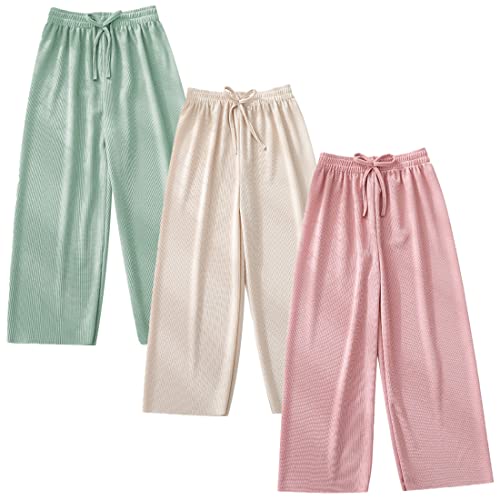 AXZDTH Kinder Mädchen Candy Color Elastischer Frühling Herbst Leicht Atmungsaktiv Lang Hosen Sommer Sweety Ice Fabric Casual Sommerhose von AXZDTH