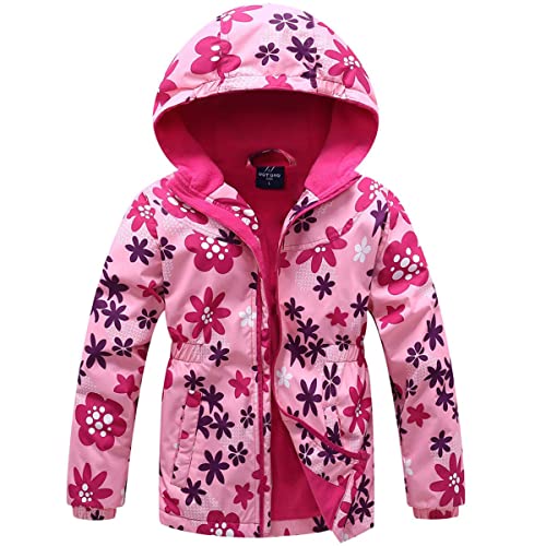 AXZDTH Kinder Mädchen Softshelljacke Karikatur wasserdichte Jacke Kinder Einhorn Regenjacke Gefüttert Windjacke Outdoorjacke Regenmantel mit Kapuze Übergangsjacke für Herbst Frühling von AXZDTH