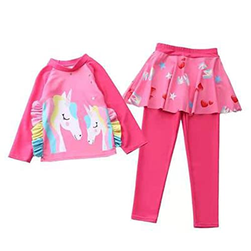 AXZDTH Kinder Mädchen Zwei Stück UV-Schutz Sonnenschutz Lange Ärmel Badeanzug Karikatur Einhorn Rash Guard Badebekleidung Bademode Schwimmanzug von AXZDTH