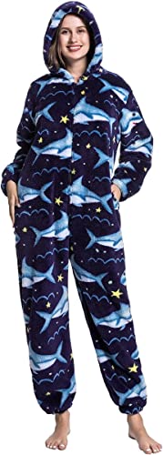 AXZDTH Übergroße Sherpa Fleece tragbare Einteiler Jumpsuit Plüsch Onesie Schlafoverall Pyjama Warm Strampelanzug Warm Plüsch Hoodie Nachtwäsche Für Damen und Herren Kinder XL von AXZDTH