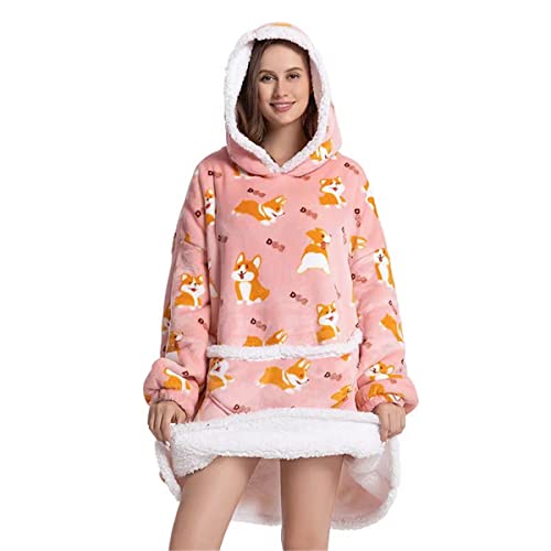 Decken Hoodie, Kuschelpullover Übergroße Sherpa-Fleece tragbare Damen Deckenpullover, weiches Mikrofleece Übergroße Hoodie Sweatshirt mit Riesentasche Einheitsgröße Flanell Hoodie Für Erwachsene von AXZDTH