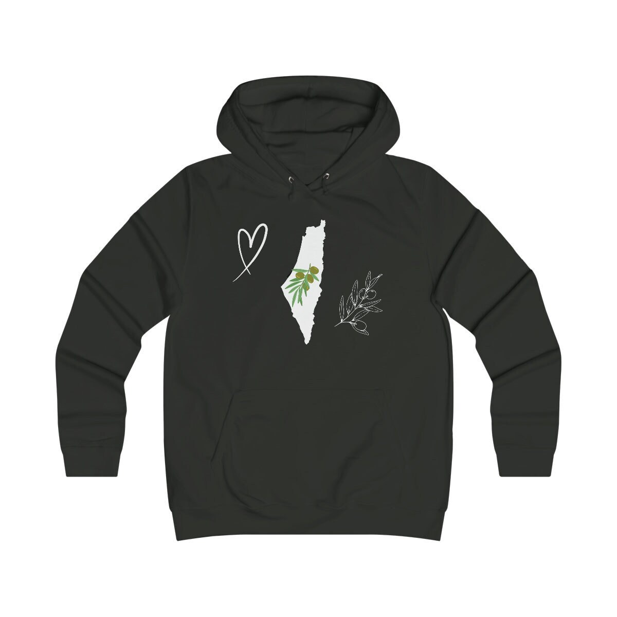 Girlie College Hoodie, Black, Palestine, Olive, Hearts, Freedom, Equality Girlie College Hoodie, Black, Palestine, Olive, Hearts, Freedom, Equality von AYAHIM