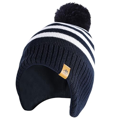 AYAMAYA Kinder Mütze Jungen Winter- (3-8 Jahre) Wintermütze Kinder Mütze mit Bommel Ohrenklappen Bommelmütze Kindermützen Warme Strickmütze Ski Beanie Hut Geschenk für Jungen Mädchen, Fleecefütterung von AYAMAYA