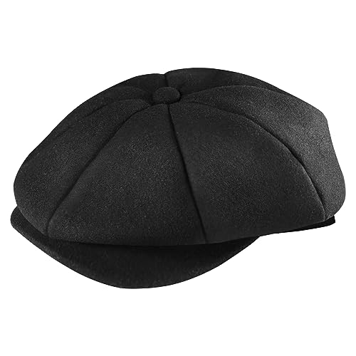 AYAMAYA Newsboy Flat Caps Herren, Shelby Baker Boy Hüte für Herren Grau Tweed Vintage Verstellbar Peaky 8 Stück Herren Gatsby Barett Hut, Schwarz , 56 von AYAMAYA