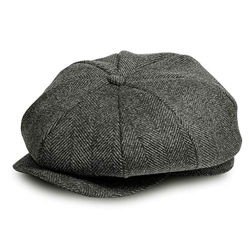 Schirmmütze Herren Gatsby Flatcap, Ballonmütze Tellermütze Newsboy Hut Baker Boy Mütze 8-Panel Schiebermützen Shelby Schirmmützen Grau Für Sommer/Winter Einstellbare Größe von AYAMAYA