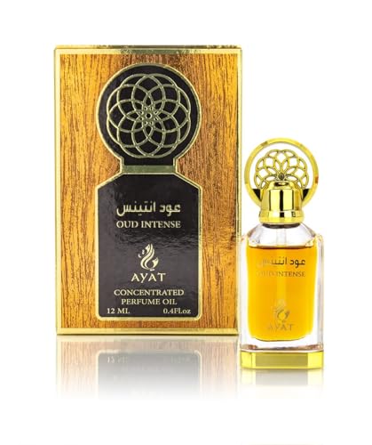 Ayat Perfumes - Parfümöl 12 ml - Alkoholfreier Extrakt, hochwertiger Moschus, Uni, orientalisch, Arabisch, Oud, natürlich, Bernstein - Duft von Dubai (Oud Intense) von AYAT PERFUMES