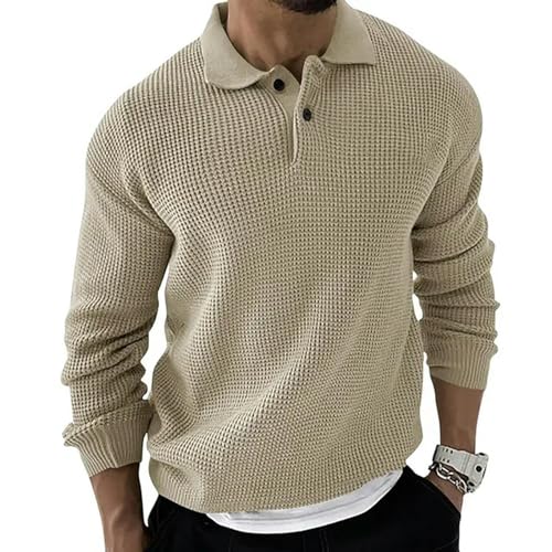 AYAZER 2023 Half Zipper Vintage Pullover Mann Koreanische Trend Baggy Gestrickte Pullover Männer Drehen Unten Kragen Casual Sweatshirts Männlich Tops-beige-XL von AYAZER