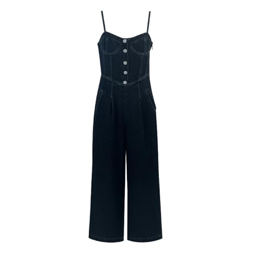 AYAZER 2023 Sommer Retro Denim Overall Damen Tube Top Hohe Taille Hosenträgerhose-Dunkelblau-M von AYAZER