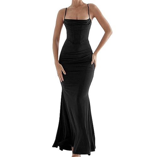 AYAZER Damen-Unterhemd, schmales Kleid, Sommerabend, Spaghettiträger, rückenfrei, schlankes Maxikleid, sexy Club-Streetwear-bS von AYAZER